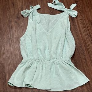 SHEIN Swiss Tie Shoulder Peplum Blouse, Mint Green, Medium